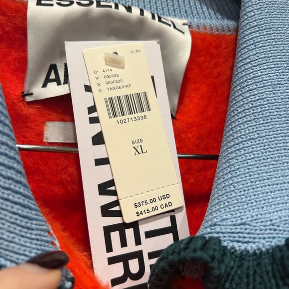 Essentiel Antwerp XL ORANGE/Red sweater with Blue ruffle Collar - Picture 6 of 11